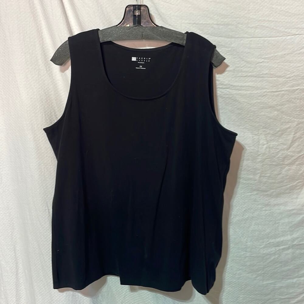 Carole Little 2x black cotton spandex slight scoop neck tank for layering euc